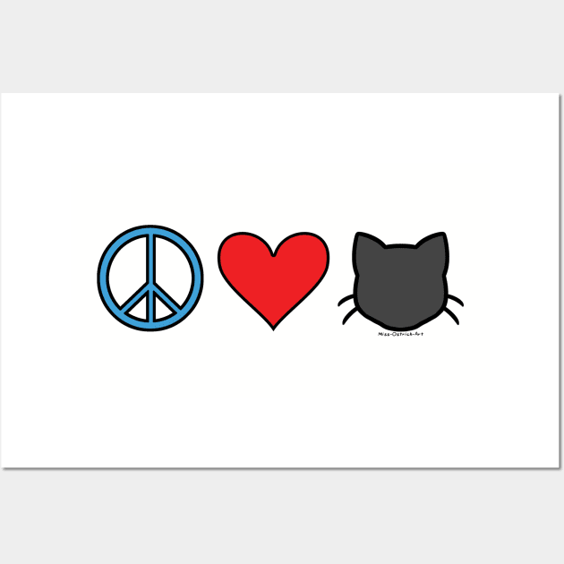 Peace Love Cats - Black Wall Art by MissOstrich